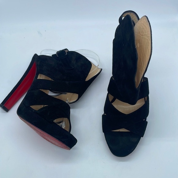 Christian Louboutin Black Suede leather Apron lili 120 heels 39.5 - Picture 1 of 10